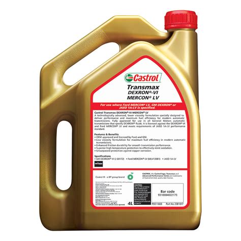 castrol transmax dex-vi mercon lv atf 4 litre|Castrol TRANSMAX Transmission Fluid.